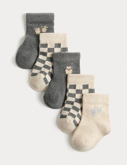 5 Pack Cotton Rich Little Monster Baby Socks - GREY MIX / 12-24