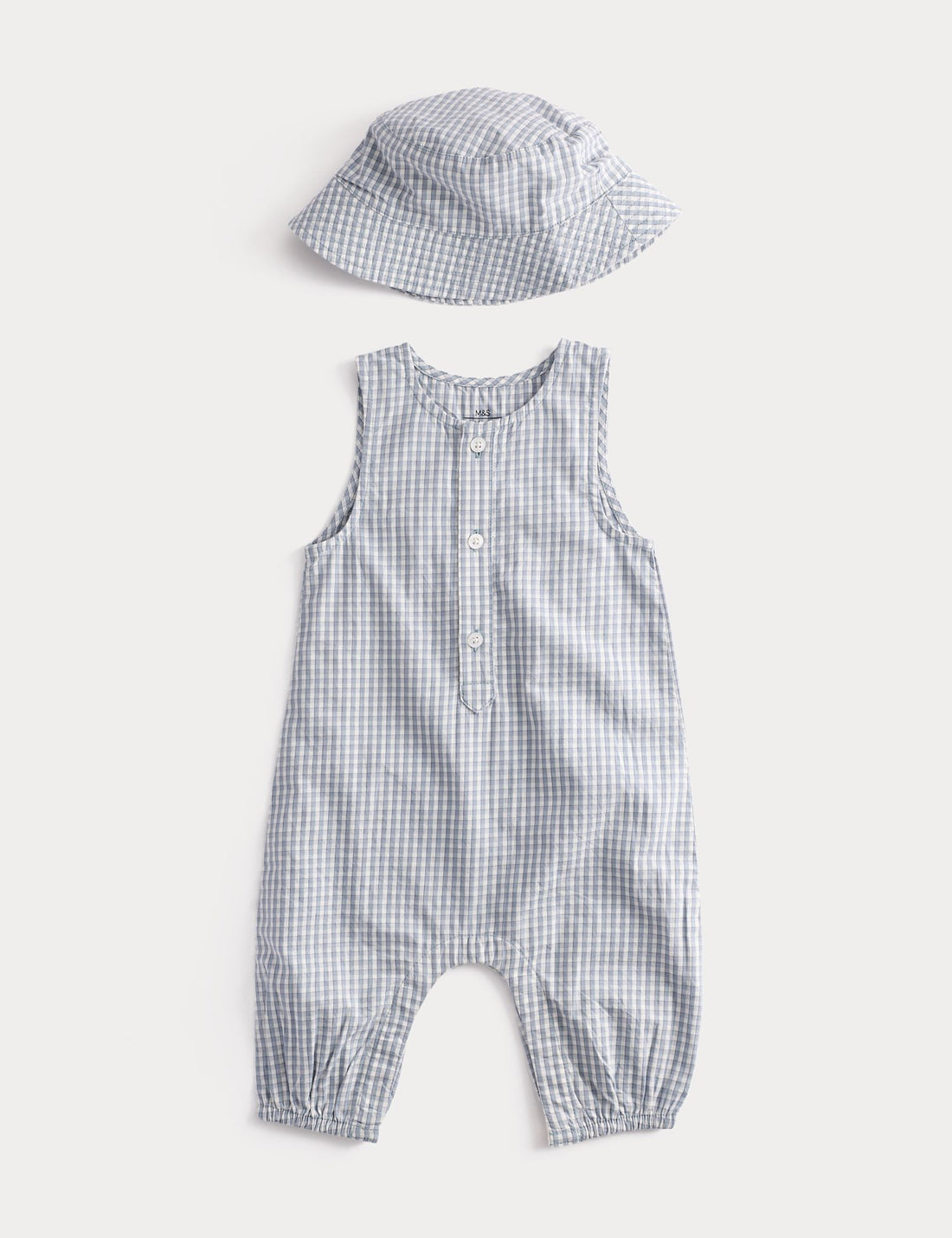 Pure Cotton Romper &amp;amp; Hat Outfit (7lbs-2 Yrs) - LIGHT DUCK EGG / 0-3 Months