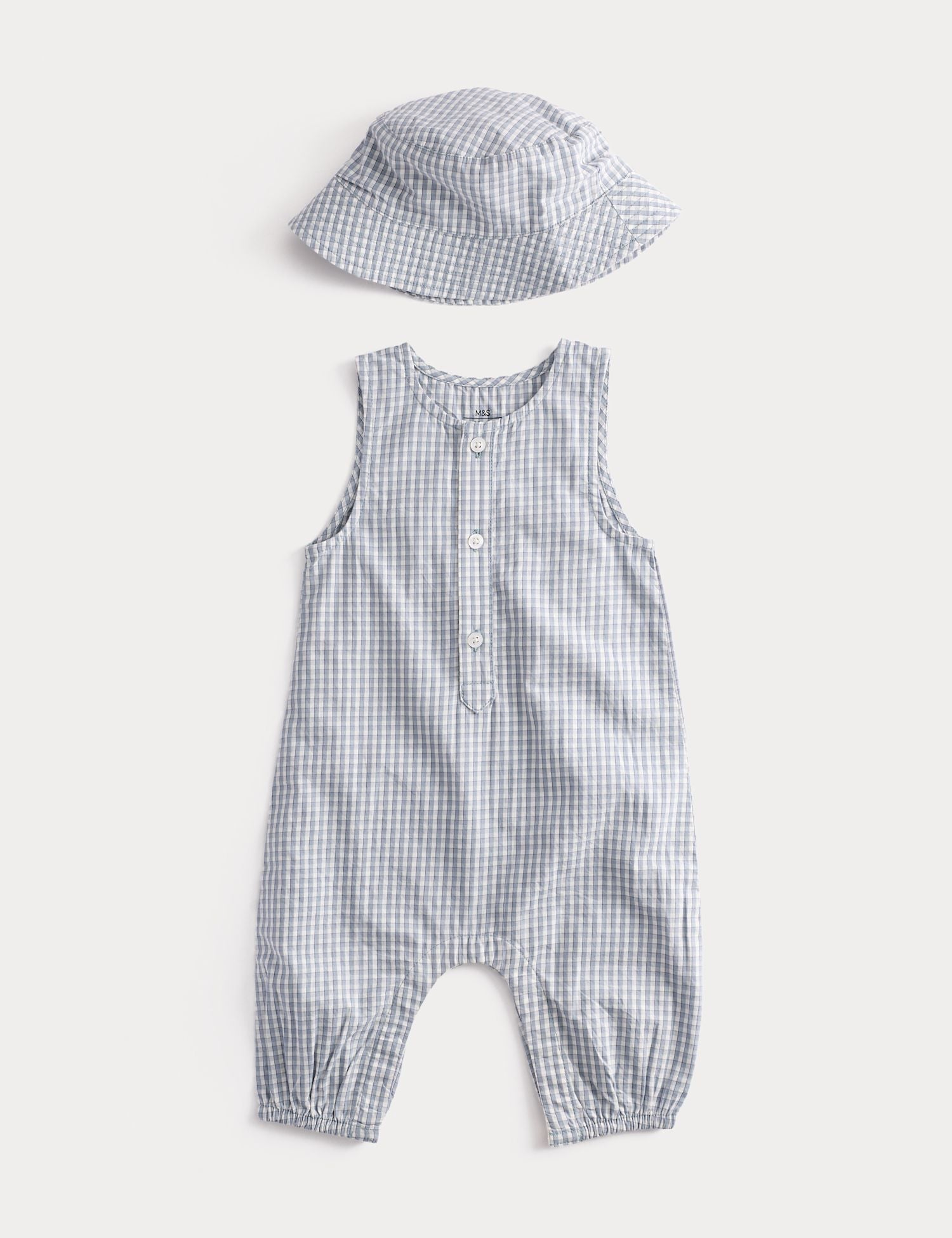 Pure Cotton Romper &amp;amp; Hat Outfit (7lbs-2 Yrs) - LIGHT DUCK EGG / 0-3 Months