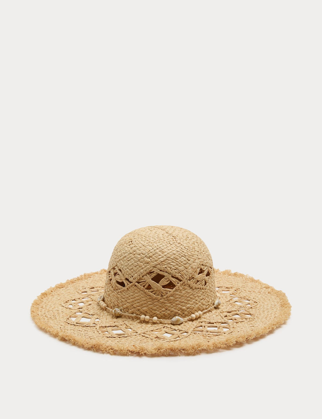 Straw Shell Detail Fringed Hat - NATURAL / Small-Medium