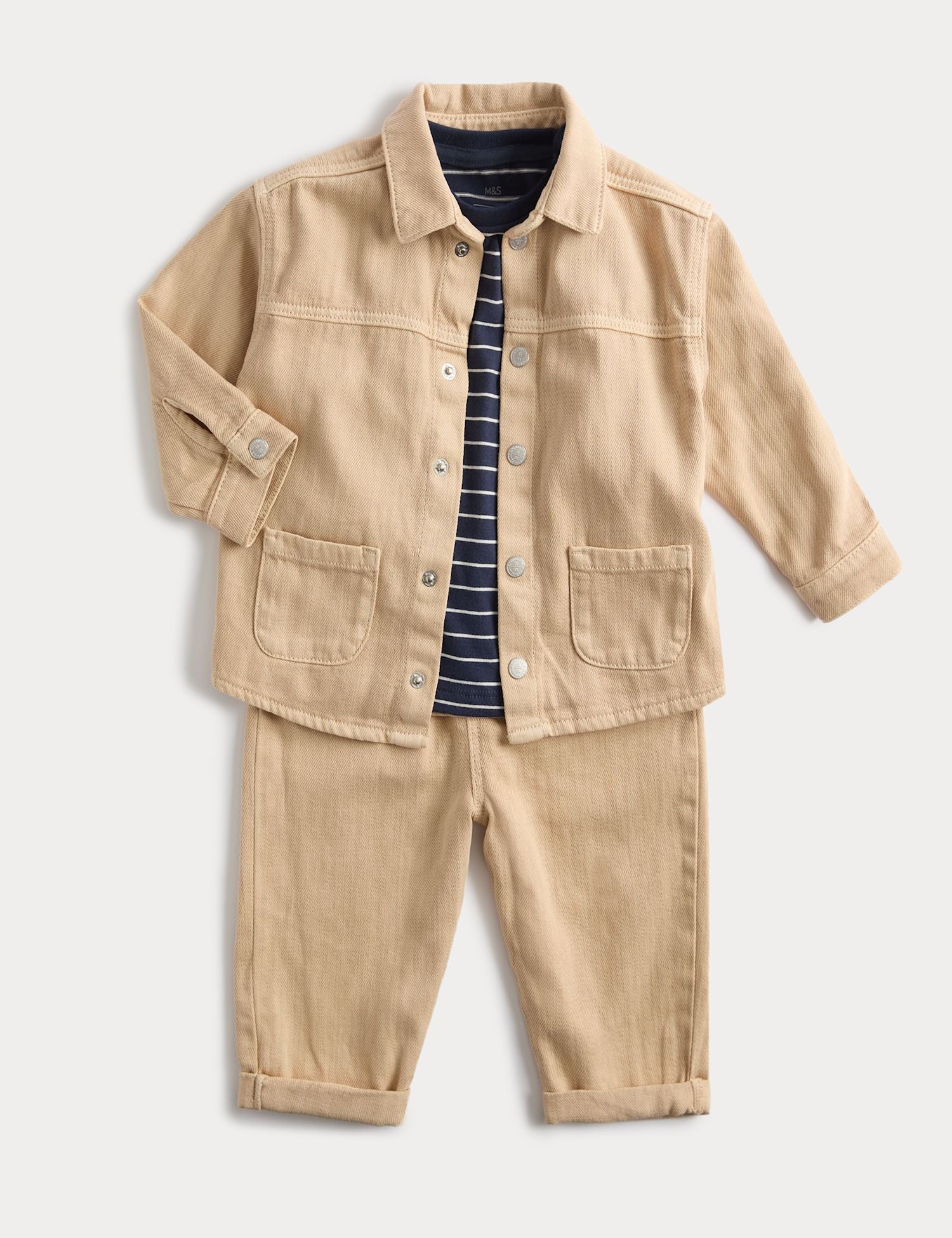 3 Piece Cotton Rich Jacket Outfit (0-6 Yrs) - BEIGE / 0-3 Months