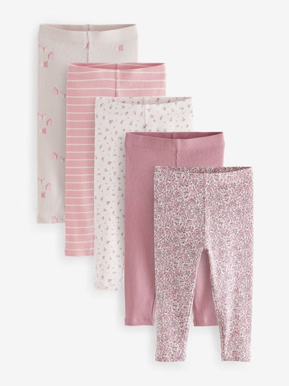 Pink Ribbed Leggings 5 Pack (3mths-7yrs) - Size 3-6 Months (62-68cm)