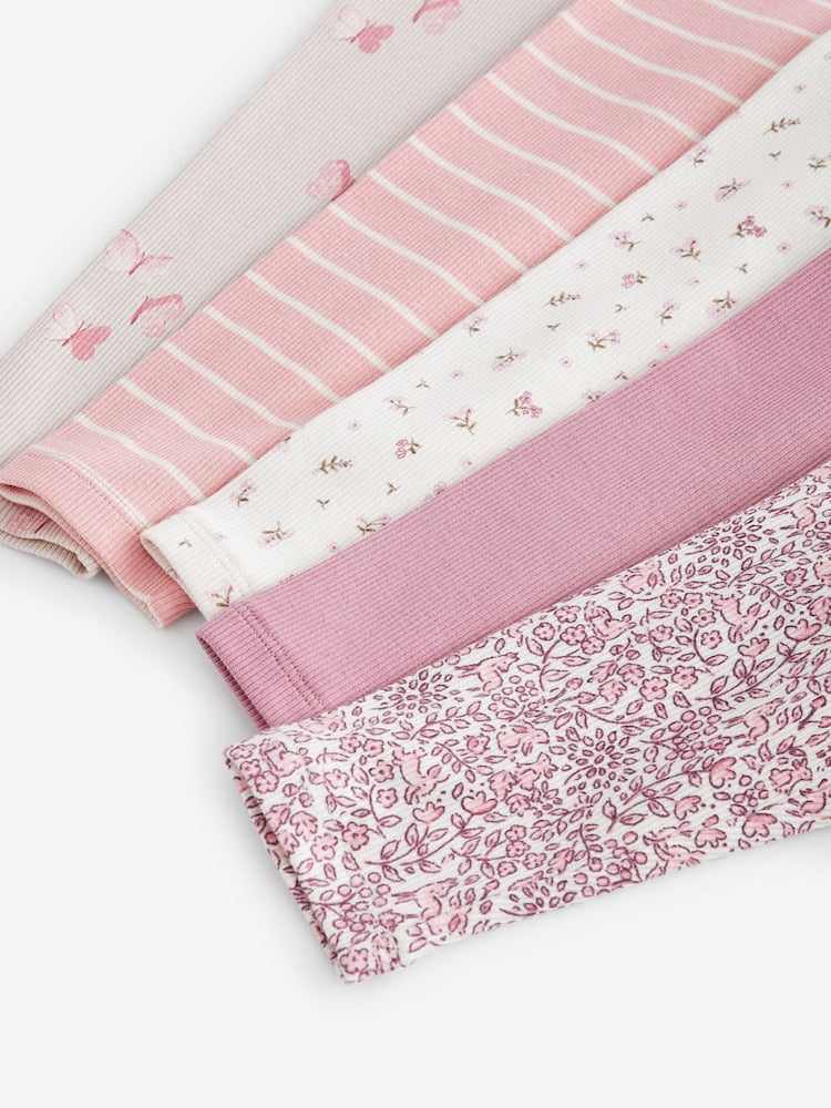 Pink Ribbed Leggings 5 Pack (3mths-7yrs) - Size 3-6 Months (62-68cm)