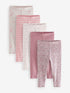 Pink Ribbed Leggings 5 Pack (3mths-7yrs) - Size 3-6 Months (62-68cm) - Option 1