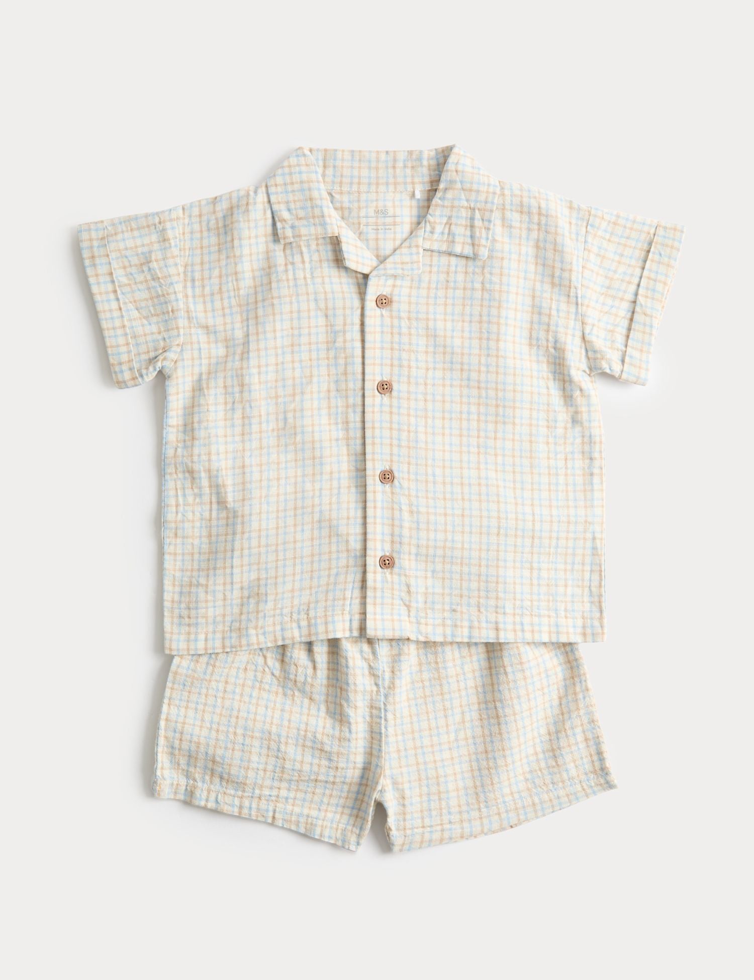 2 Piece Pure Cotton Checked Outfit (0-5 Yrs) - ECRU MIX / 12-18 Months