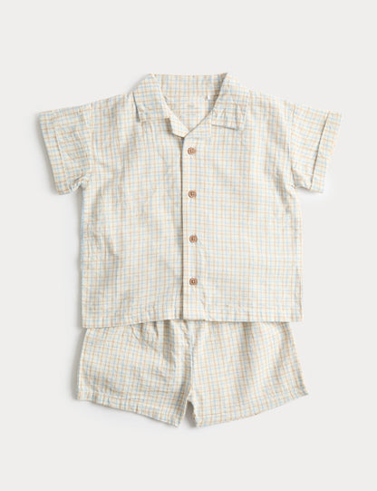 2 Piece Pure Cotton Checked Outfit (0-5 Yrs) - ECRU MIX / 12-18 Months