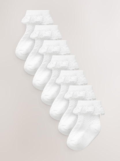 White Lace Baby Socks 7 Pack - Size 50cm (First Size) - White