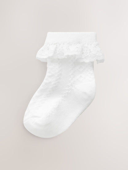 White Lace Baby Socks 7 Pack - Size 50cm (First Size)