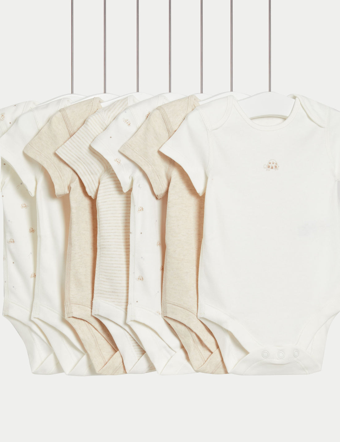 7 Pack Pure Cotton Patterned Bodysuits (5lbs-3 Yrs) - IVORY / 12-18 Months