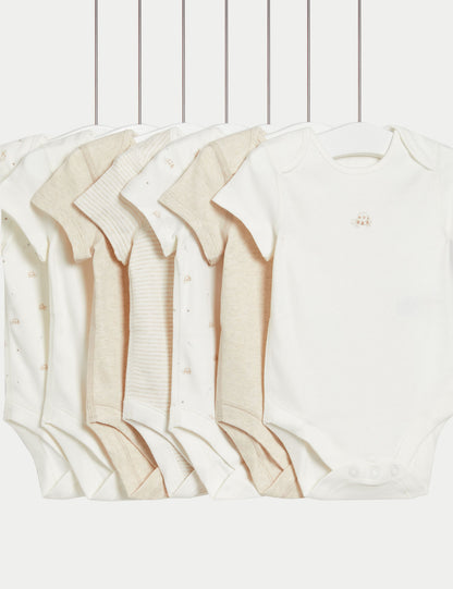 7 Pack Pure Cotton Patterned Bodysuits (5lbs-3 Yrs) - IVORY / 12-18 Months