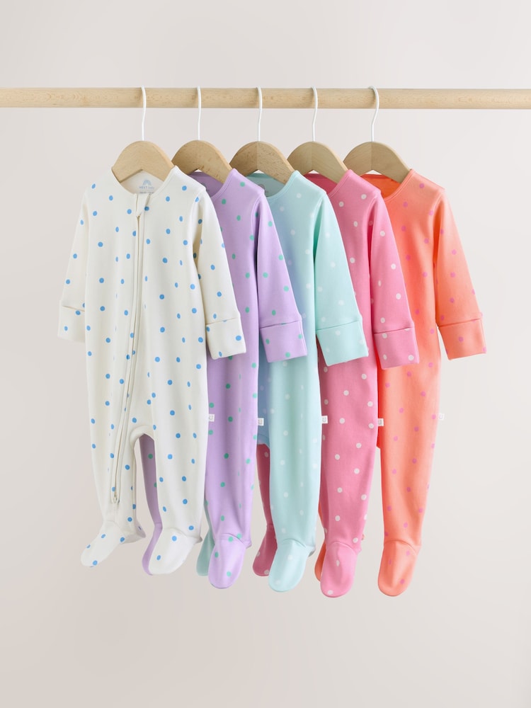 Purple/Orange Two Way Zip Baby Sleepsuit 5 Pack (0-2yrs)