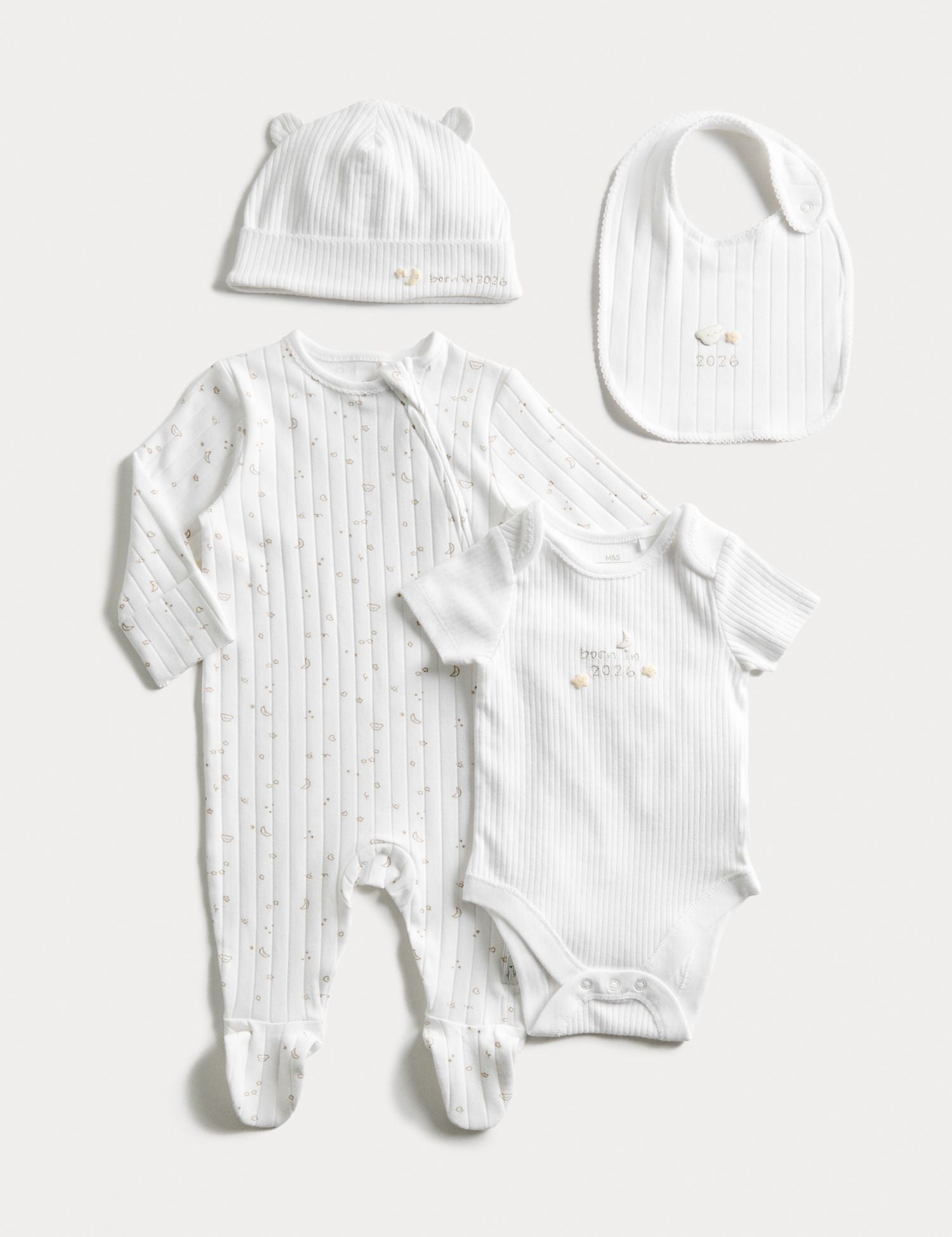 4pc Cotton Rich Born in 2026 Slogan Starter Set (0-6 Mths) - WHITE / 3-6 Months