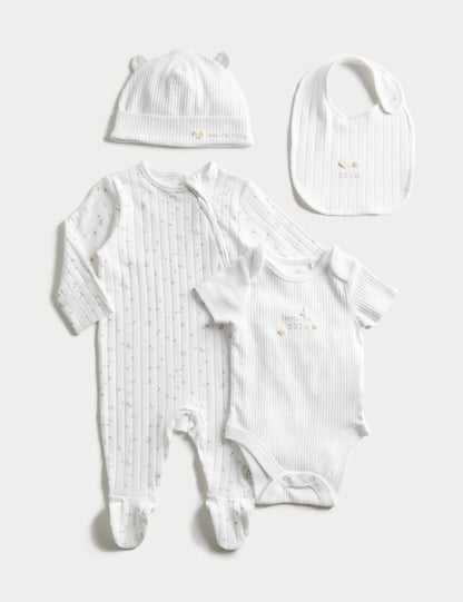 4pc Cotton Rich Born in 2026 Slogan Starter Set (0-6 Mths) - WHITE / 3-6 Months