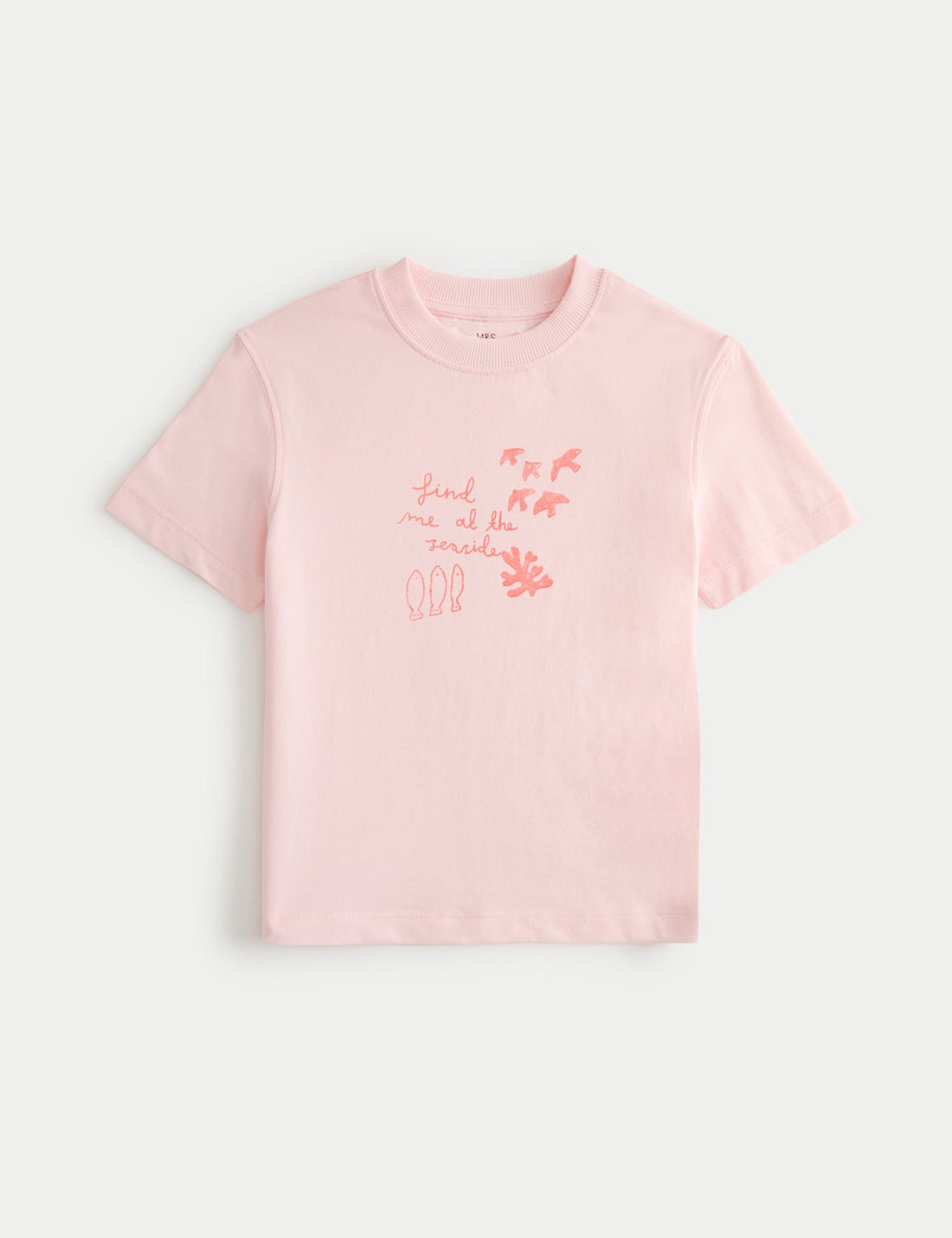 Pure Cotton Crew Neck Seaside Print T-Shirt (2-8 Years) - PALE PINK / 3-4 Years