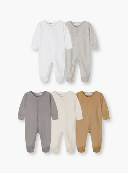 Minoti 5-Piece Long Sleeves Solid Bodysuits Set-baby-boys-clothing-nightwear-sleepsuits-image-1