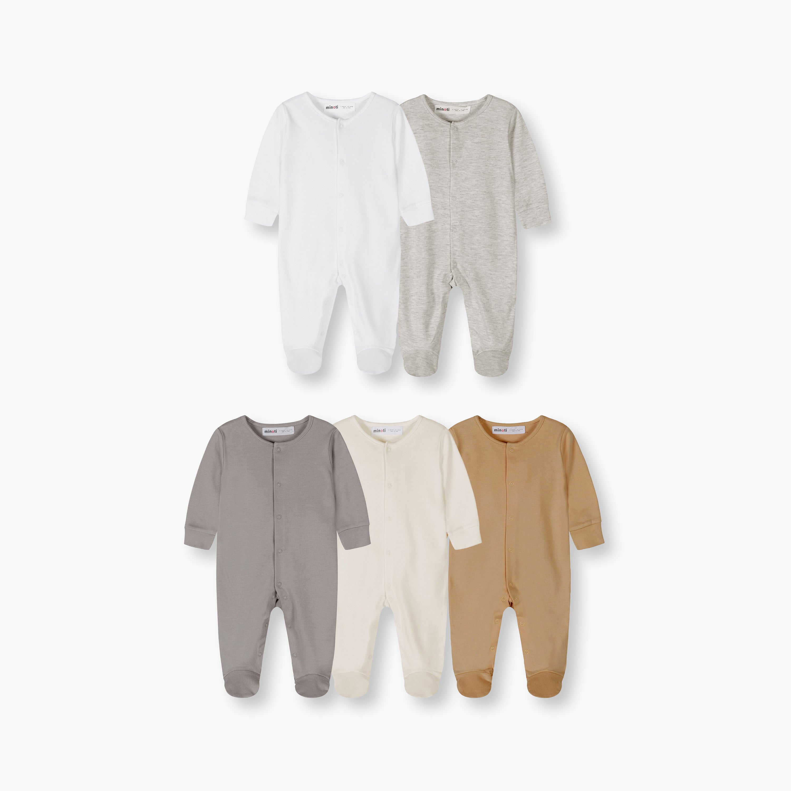Minoti 5-Piece Long Sleeves Solid Bodysuits Set - Multicolour / 12-18 mths