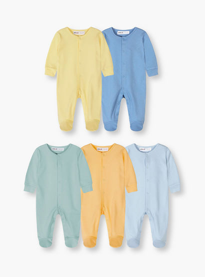 Minoti 5-Piece Long Sleeves Solid Bodysuits Set-baby-boys-clothing-nightwear-sleepsuits-image-1