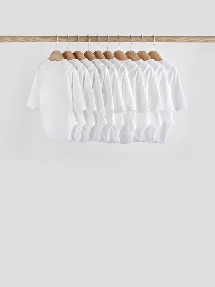 White 10 Pack Essential Baby Long Sleeve Bodysuits
