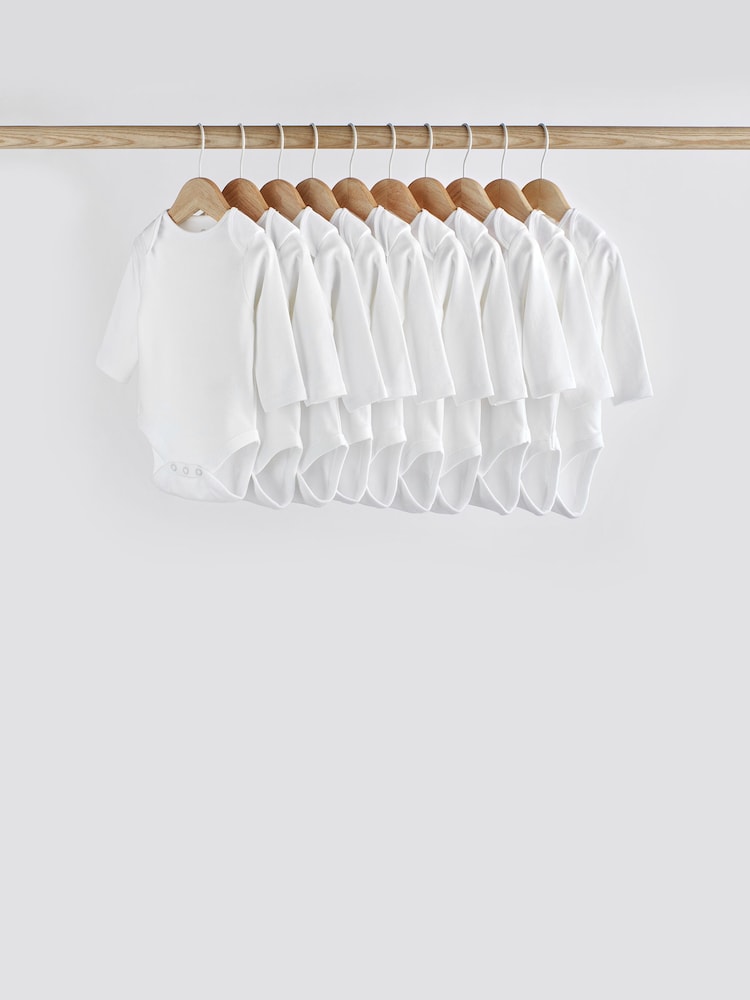 White 10 Pack Essential Baby Long Sleeve Bodysuits