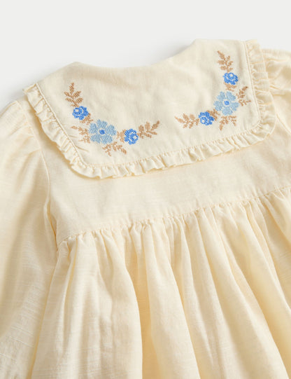Pure Cotton Embroidered Sailor Collar Dress (0-5 Yrs)