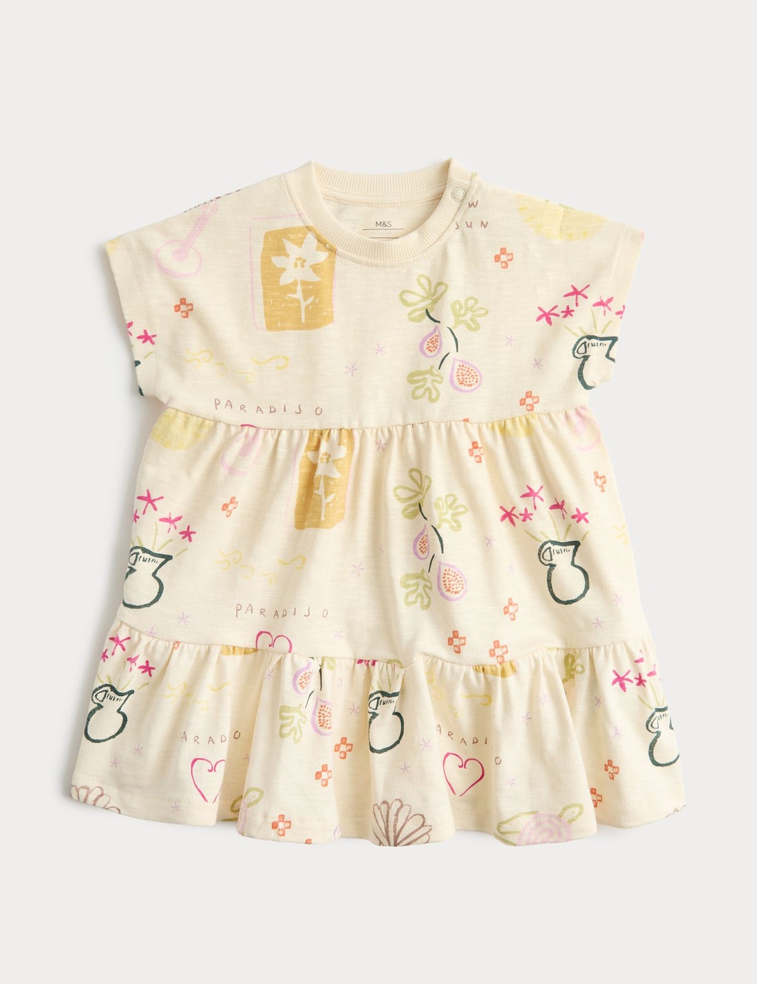 Pure Cotton Jersey Paradiso Print Dress (0-5 Yrs) - CREAM MIX / 12-18 Months