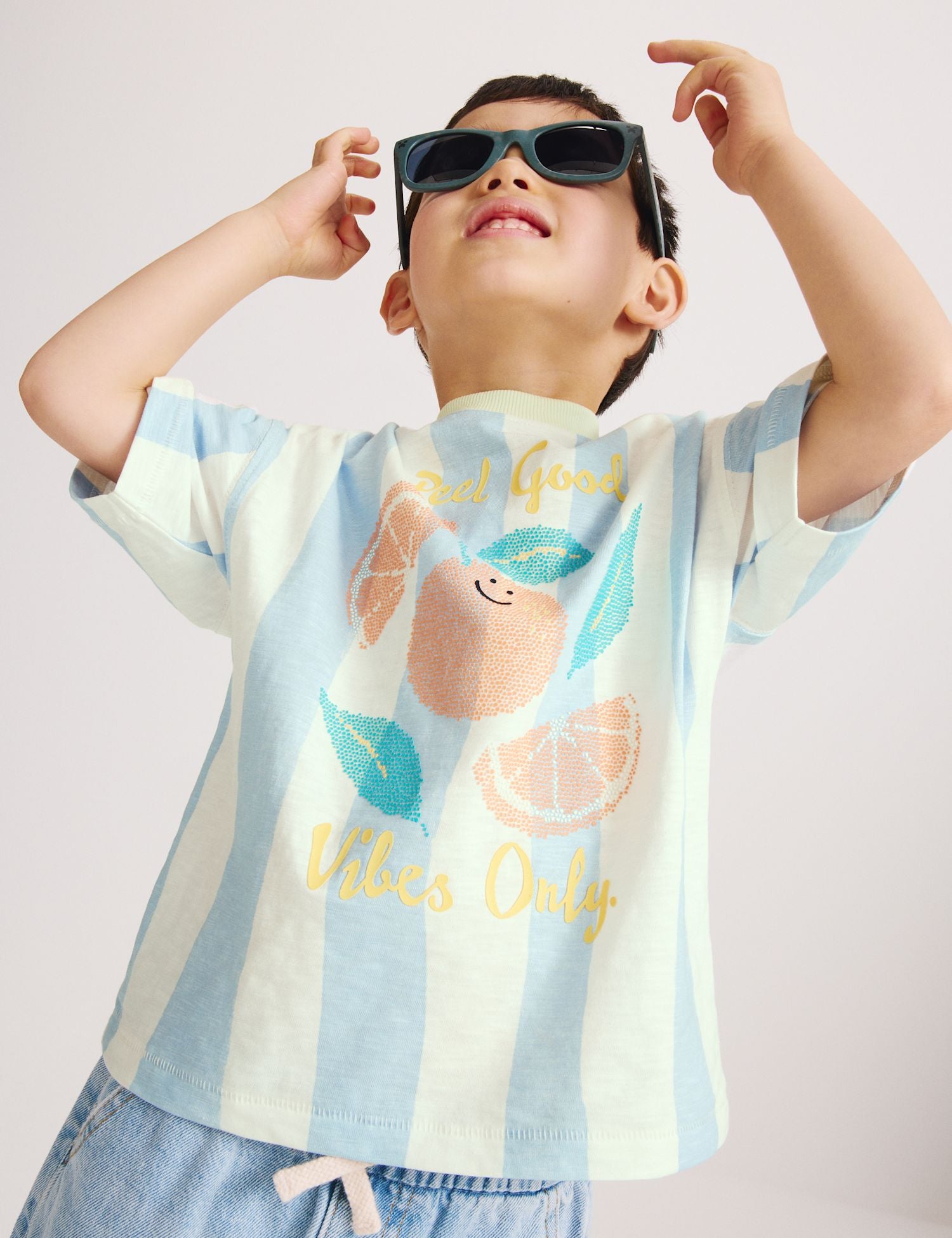 Pure Cotton Striped Graphic T-Shirt (2-8 Yrs) - LIGHT BLUE / 2-3 Years