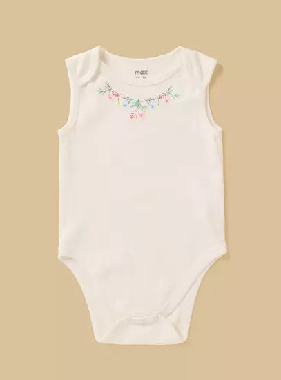 Pack of 5 - Floral Print Sleeveless Cotton Bodysuit