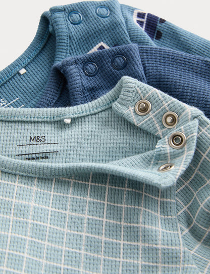 3 Pack Pure Cotton Car Long Sleeve Bodysuits (0-3 Yrs)