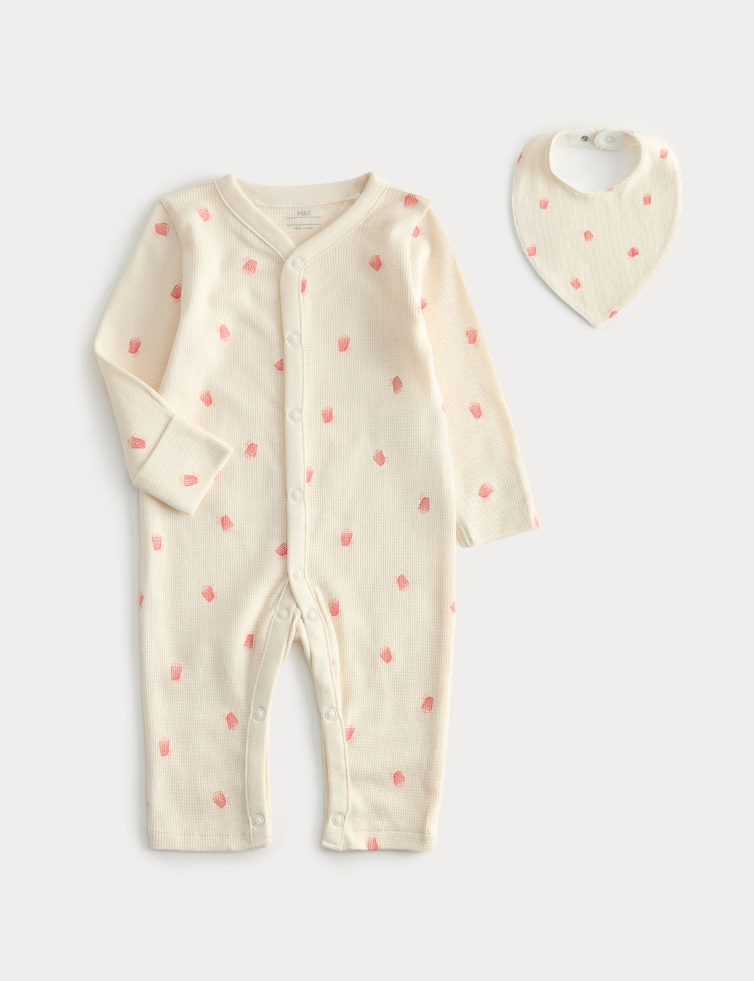 2 Piece Cotton Cinema Sleepsuit with Bib (7lbs-2 Yrs) - CREAM / 12-18 Months