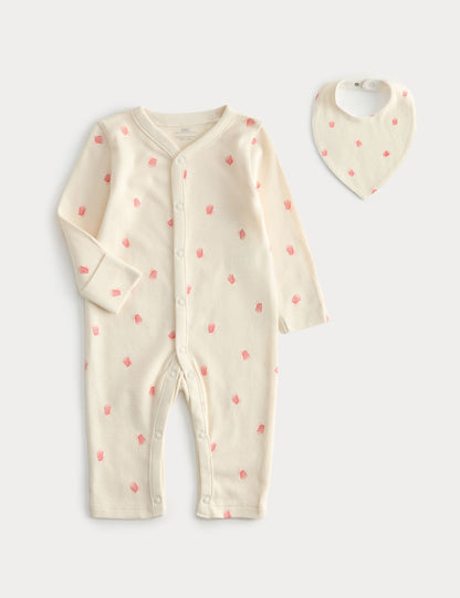 2 Piece Cotton Cinema Sleepsuit with Bib (7lbs-2 Yrs) - CREAM / 12-18 Months