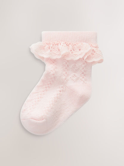 Pink Lace Baby Socks 3 Pack - Size 50cm (First Size)