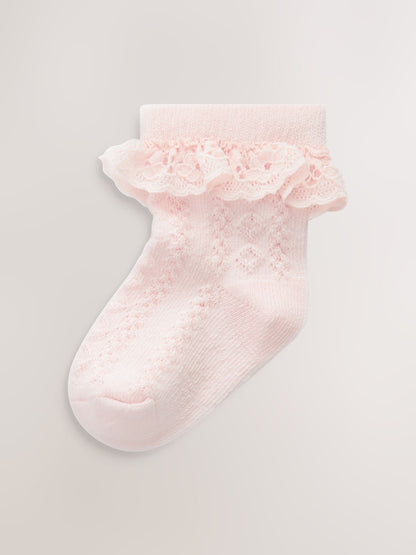 Pink Lace Baby Socks 3 Pack - Size 50cm (First Size)