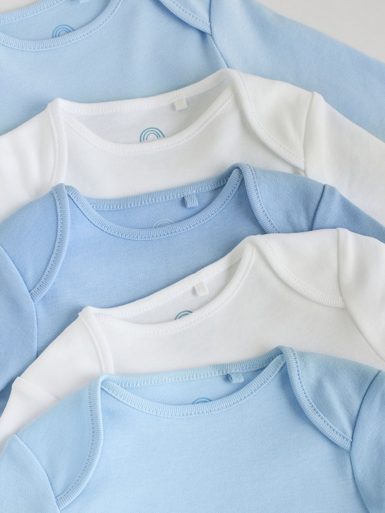 Blue 5 Pack Baby Long Sleeve Bodysuits