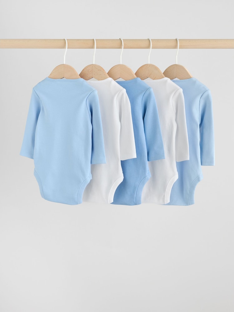 Blue 5 Pack Baby Long Sleeve Bodysuits