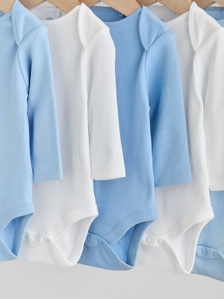 Blue 5 Pack Baby Long Sleeve Bodysuits