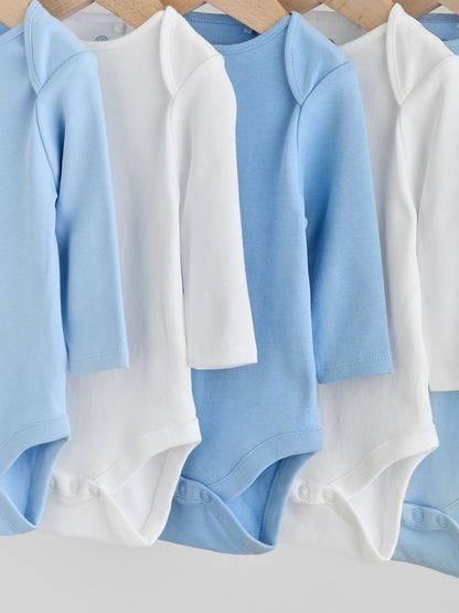 Blue 5 Pack Baby Long Sleeve Bodysuits