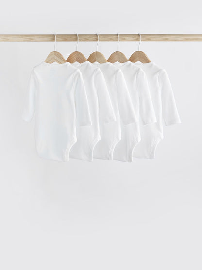 White 5 Pack Essential Baby Long Sleeve Bodysuits
