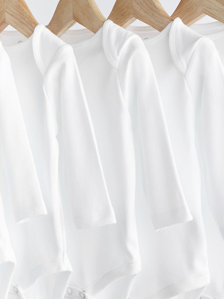 White 5 Pack Essential Baby Long Sleeve Bodysuits