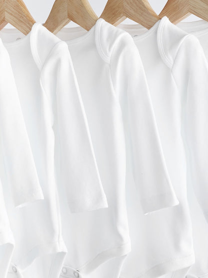 White 5 Pack Essential Baby Long Sleeve Bodysuits