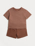 Pure Cotton Striped Shirt &amp; Navy Shorts (0-5 Yrs) - BROWN / 12-18 Months