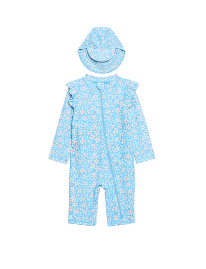 2 Piece Daisy All In One Swimsuit and Hat (0-5 Yrs)
