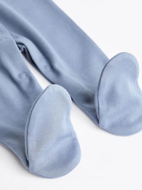 Grey/Blue 3 Pack Baby Sleepsuits (0-2yrs)