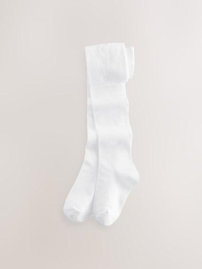 White Cotton Rich School Tights - Size 6-12 Months (68-80cm) - White