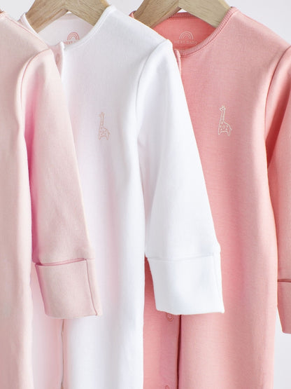 Pink/White 3 Pack Baby Sleepsuits (0-2yrs)