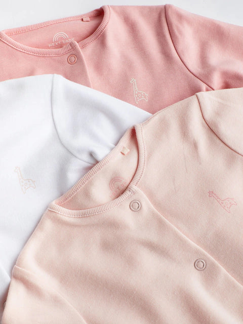 Pink/White 3 Pack Baby Sleepsuits (0-2yrs)