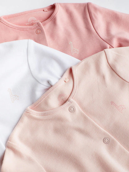 Pink/White 3 Pack Baby Sleepsuits (0-2yrs)