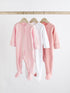 Pink/White 3 Pack Baby Sleepsuits (0-2yrs)