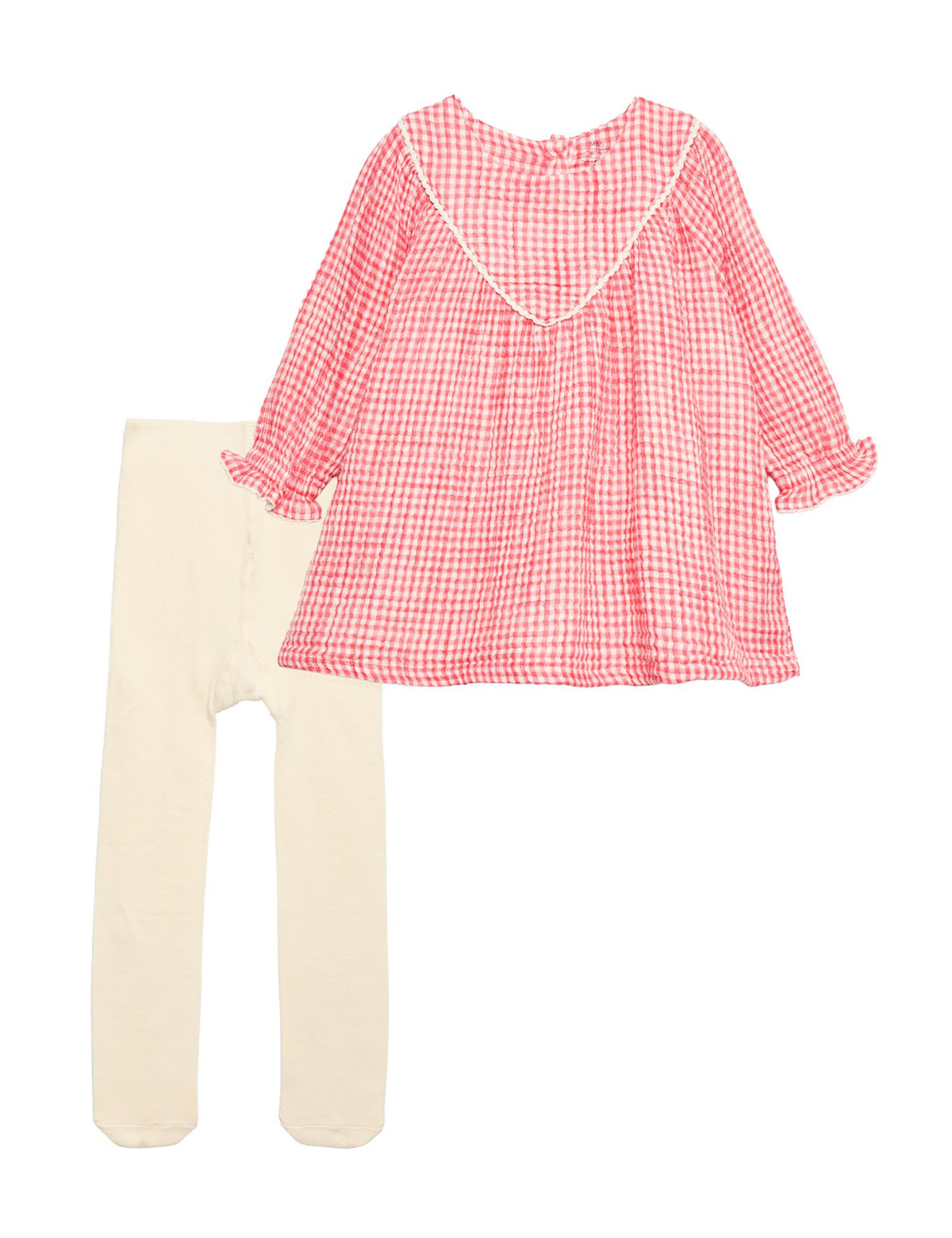 2 Piece Cotton Gingham Dress with Tights (0-3 Yrs)