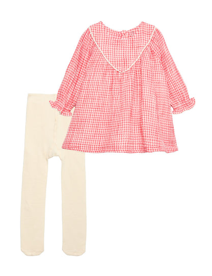 2 Piece Cotton Gingham Dress with Tights (0-3 Yrs)