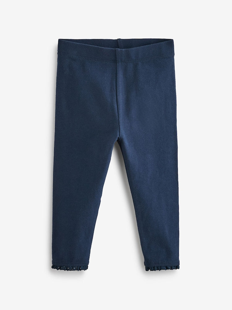 Navy Blue Lace Trim Leggings (3mths-7yrs) - Size 3-6 Months (62-68cm)